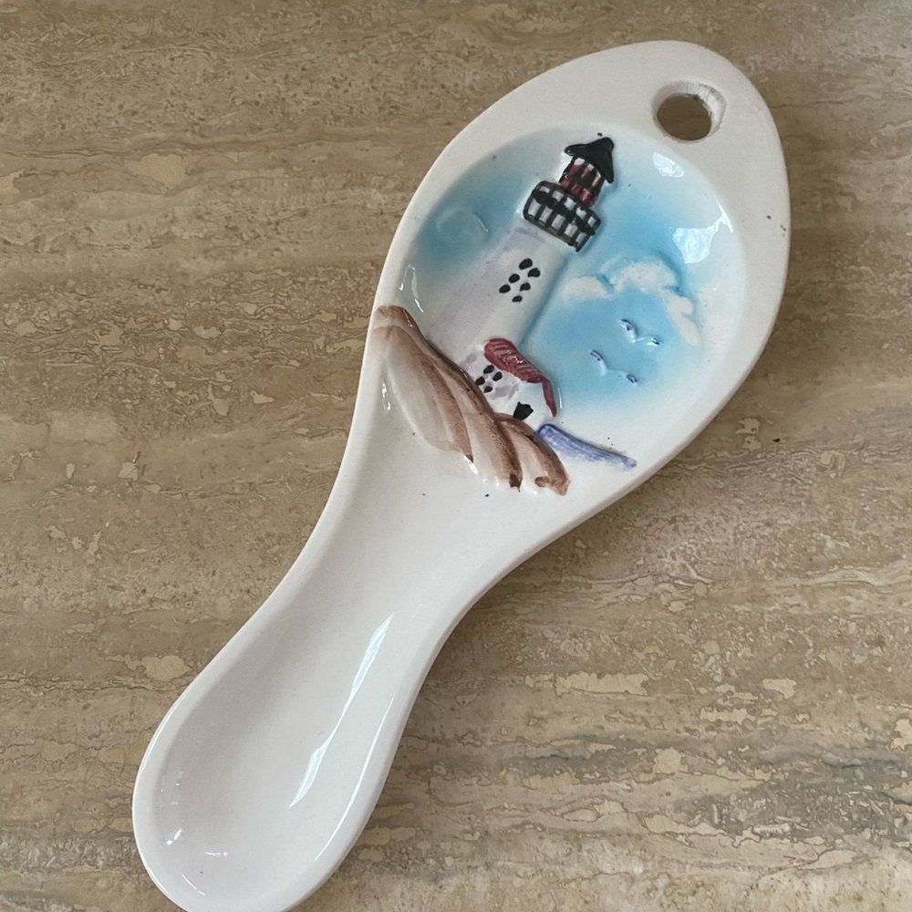 Nautical Ceramic Spoon Rest with Lighthouse Design beach house